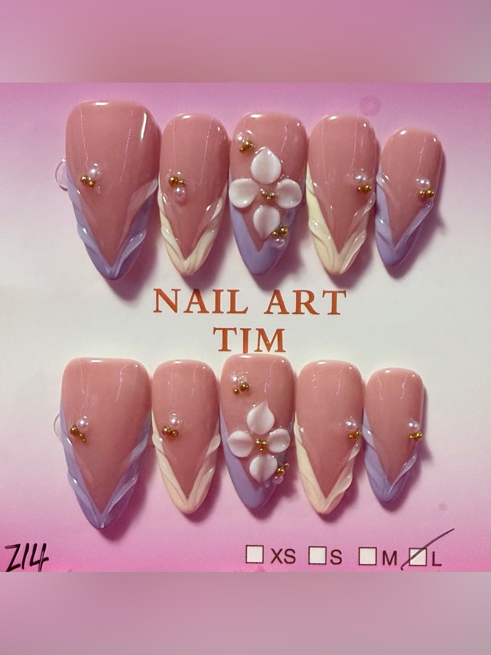 Nail Art Set in Pink with Purple and Cream Accents